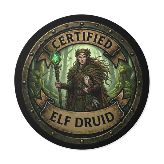 Certified Elf Druid Round Vinyl Sticker — Fantasy RPG Nature Mage Decal