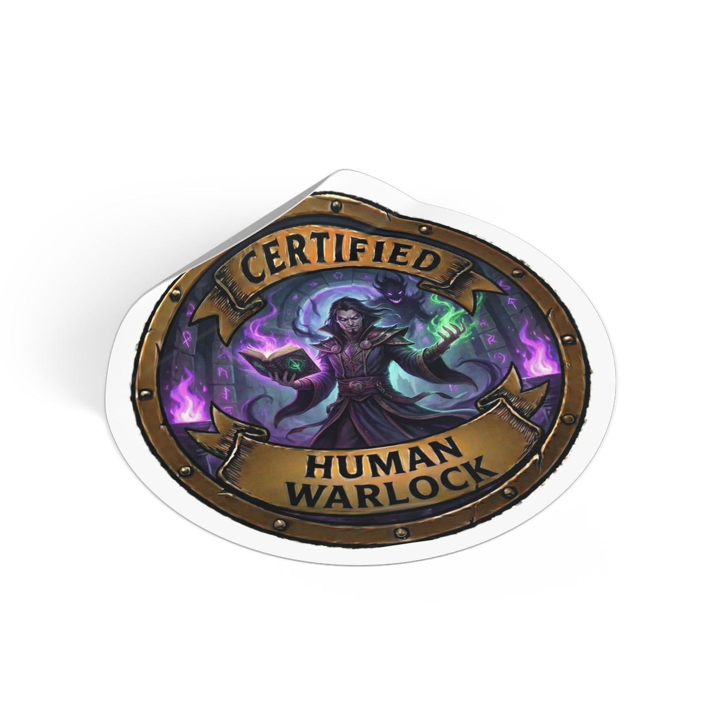 Certified Human Warlock Round Vinyl Sticker – Fantasy RPG Mage Emblem