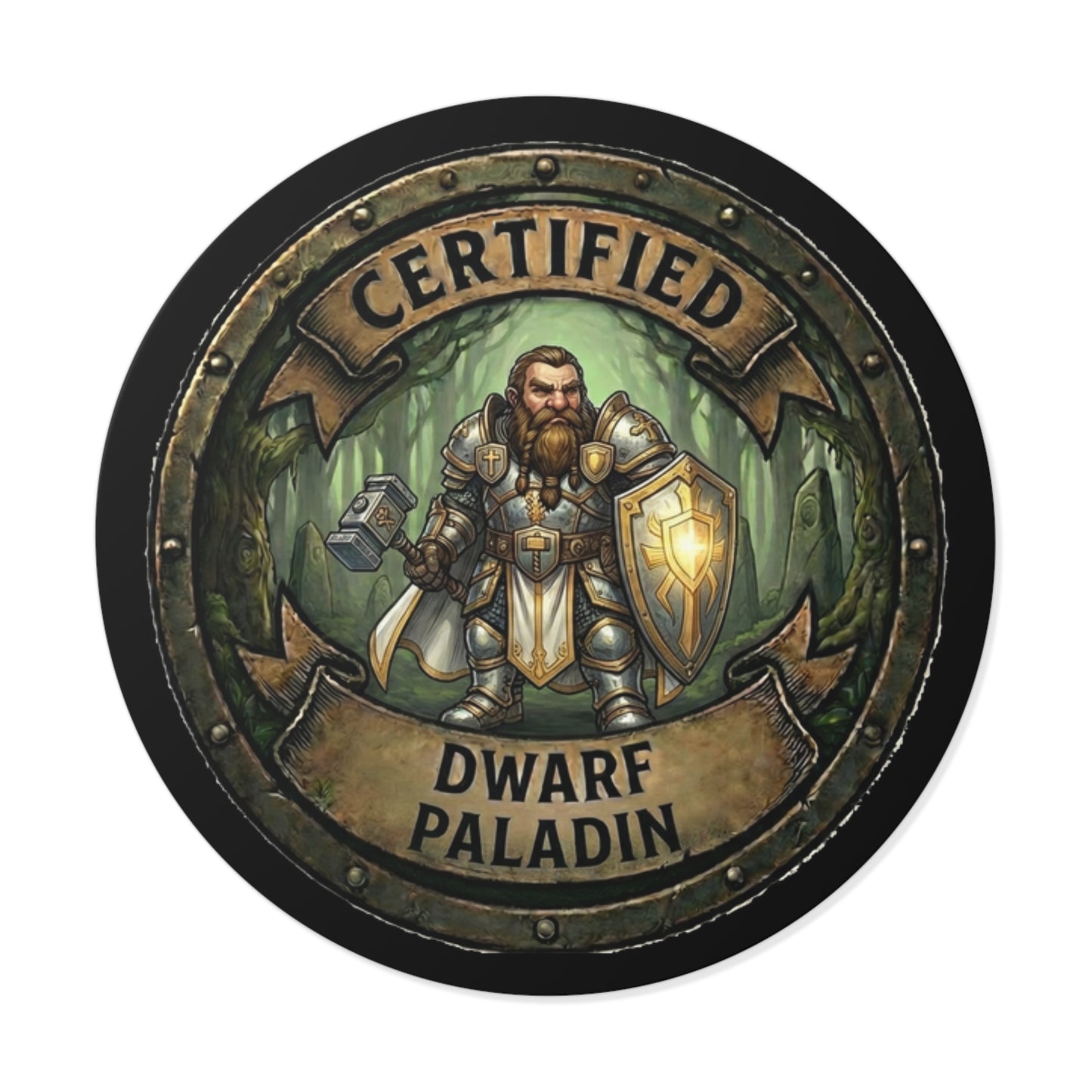 Certified Dwarf Paladin Sticker — Round Vinyl RPG Gaming Decal