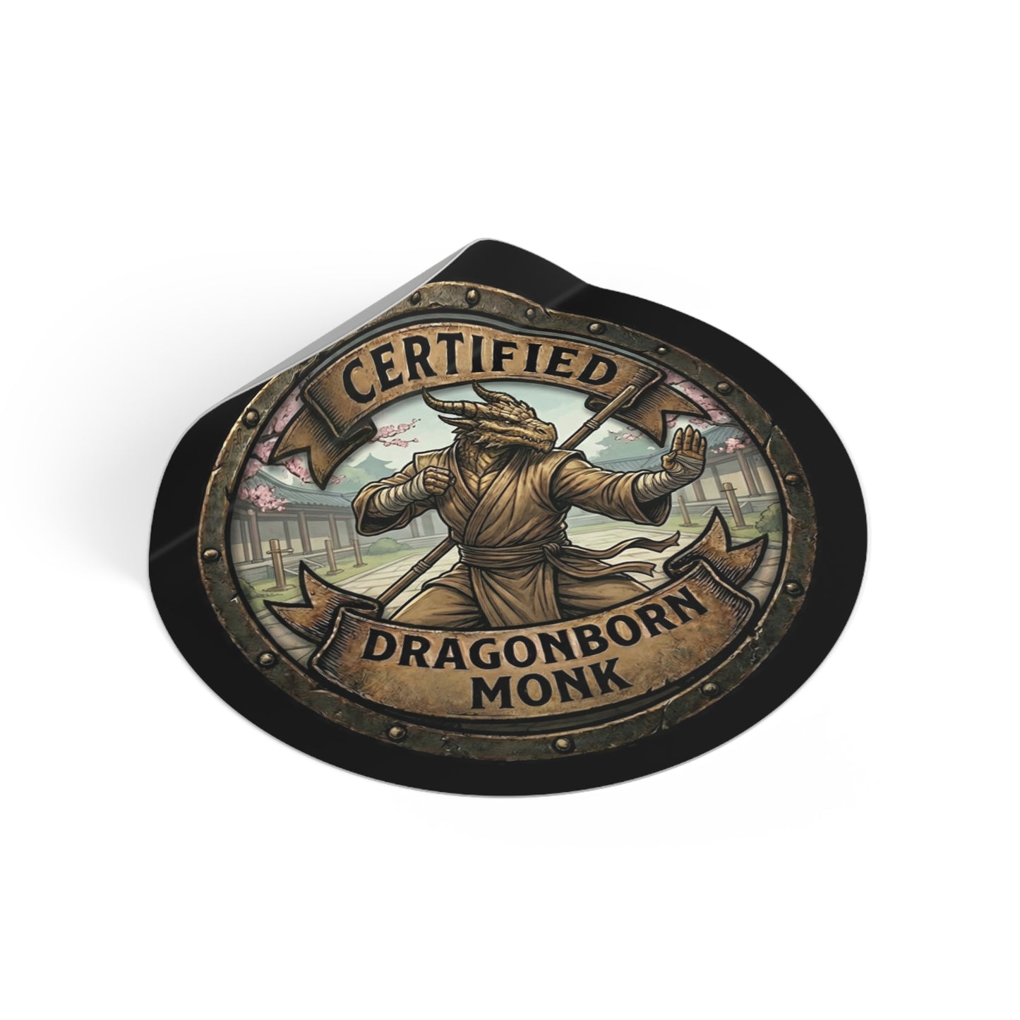 Certified Dragonborn Monk Round Vinyl Sticker — RPG Fantasy Character Decal