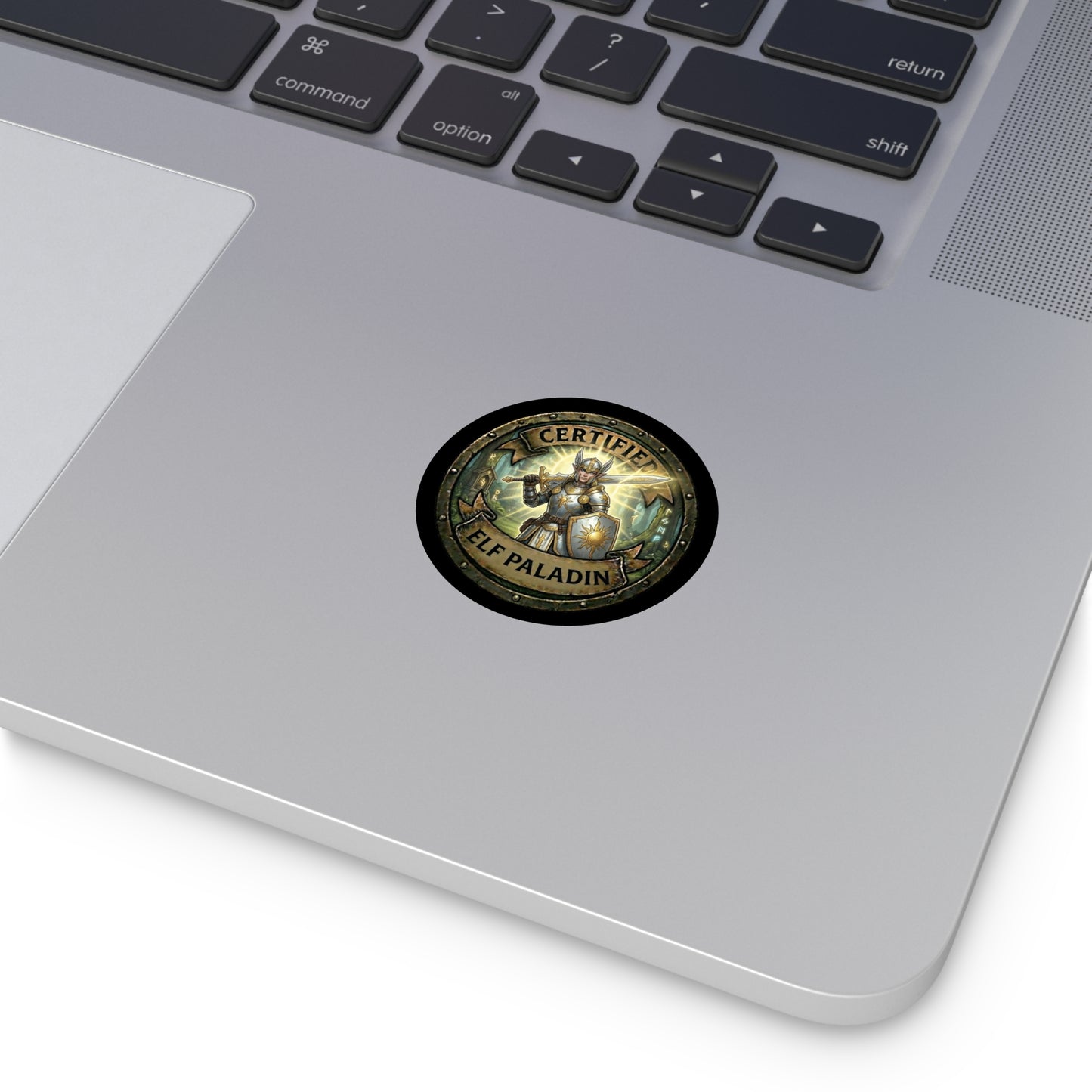 Certified Elf Paladin Round Vinyl Sticker — Fantasy RPG Emblem Decal
