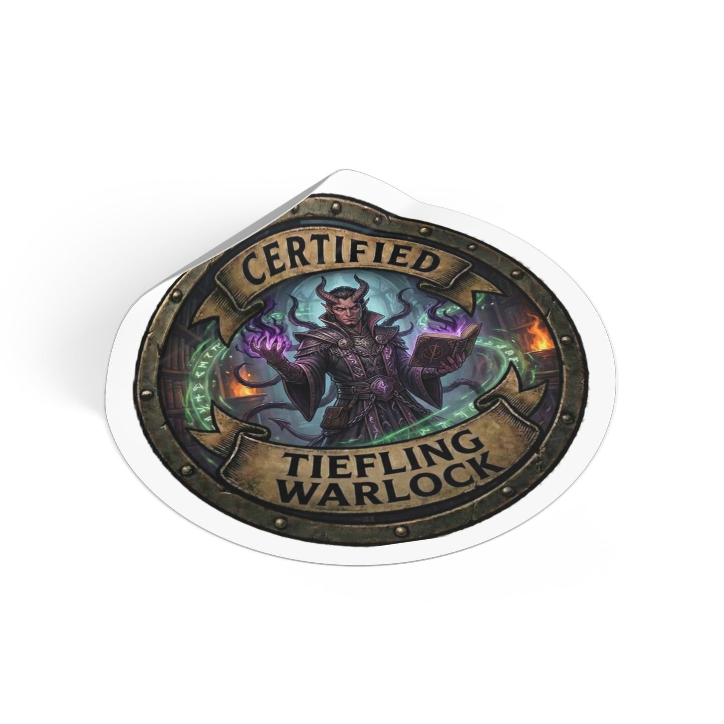 Certified Tiefling Warlock Sticker — Round Roleplay D&D Fantasy Decal