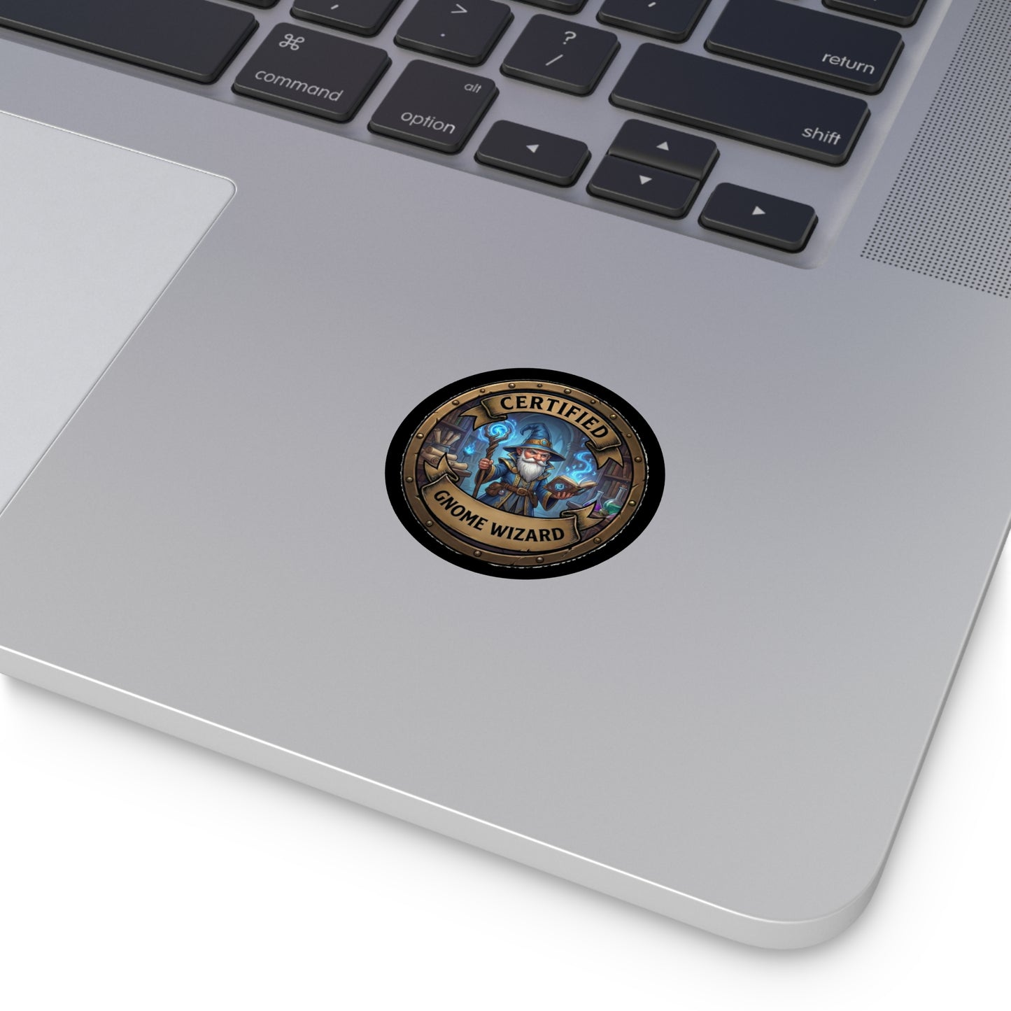 Certified Gnome Wizard Round Vinyl Sticker — Fantasy Mage Emblem