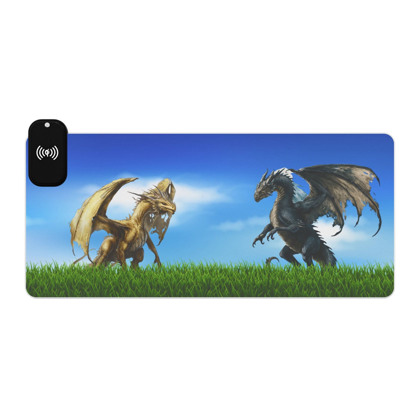 Mouse Pad - Gold and Black Dragon Design, LED Wireless Charging