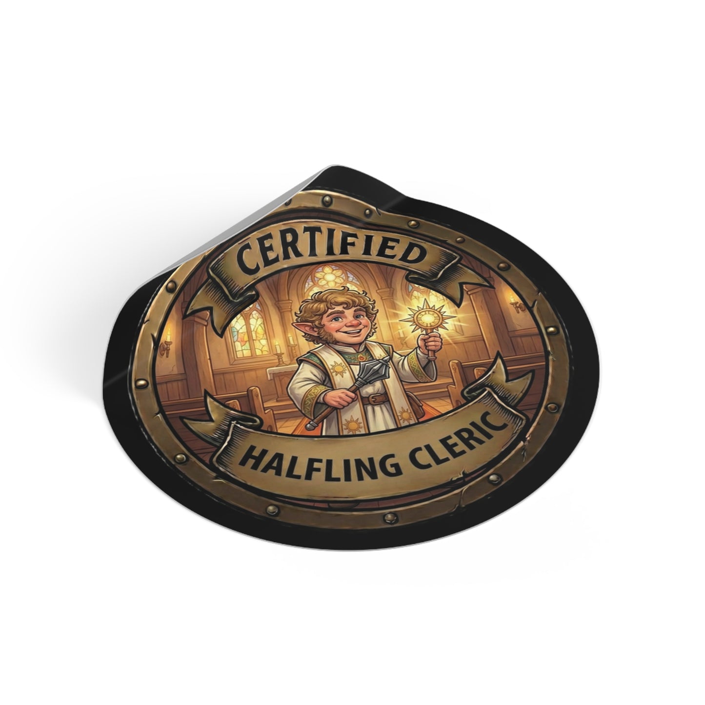 Certified Halfling Cleric Round Vinyl Sticker – RPG Fantasy Character Decal