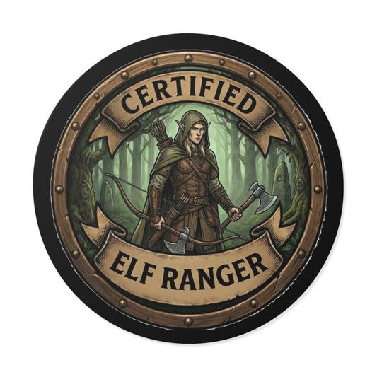 Certified Elf Ranger Round Vinyl Sticker — Fantasy Archer Emblem for LARP, RPG & Gifts