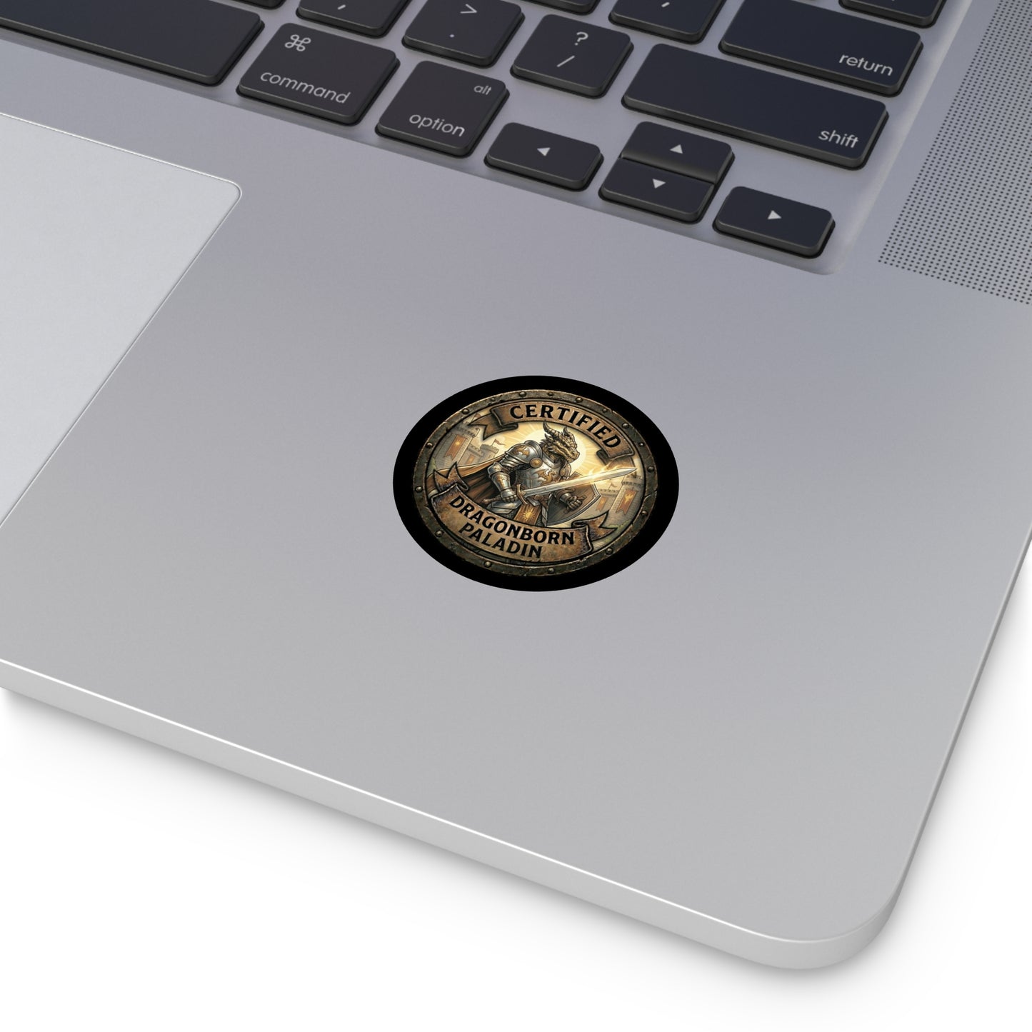 Certified Dragonborn Paladin Round Vinyl Sticker — Fantasy Knight Emblem