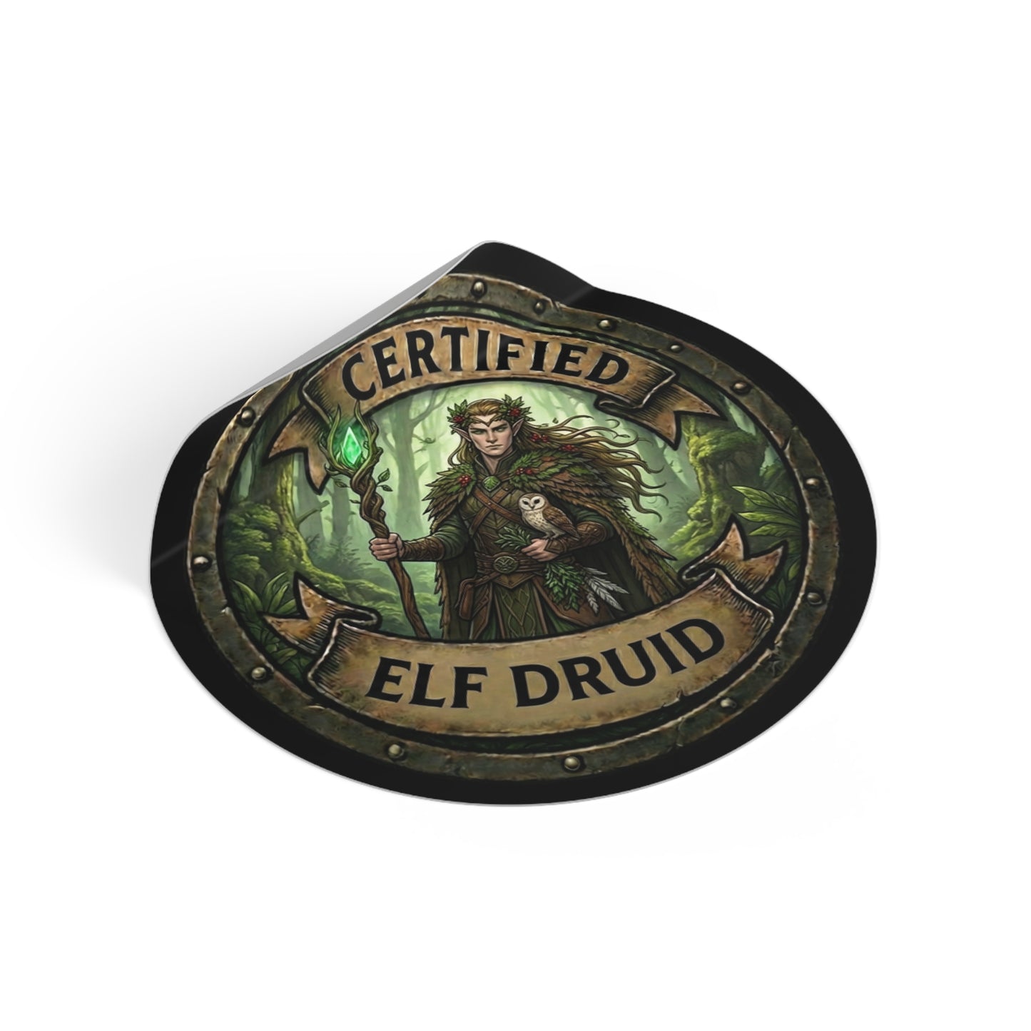 Certified Elf Druid Round Vinyl Sticker — Fantasy RPG Nature Mage Decal