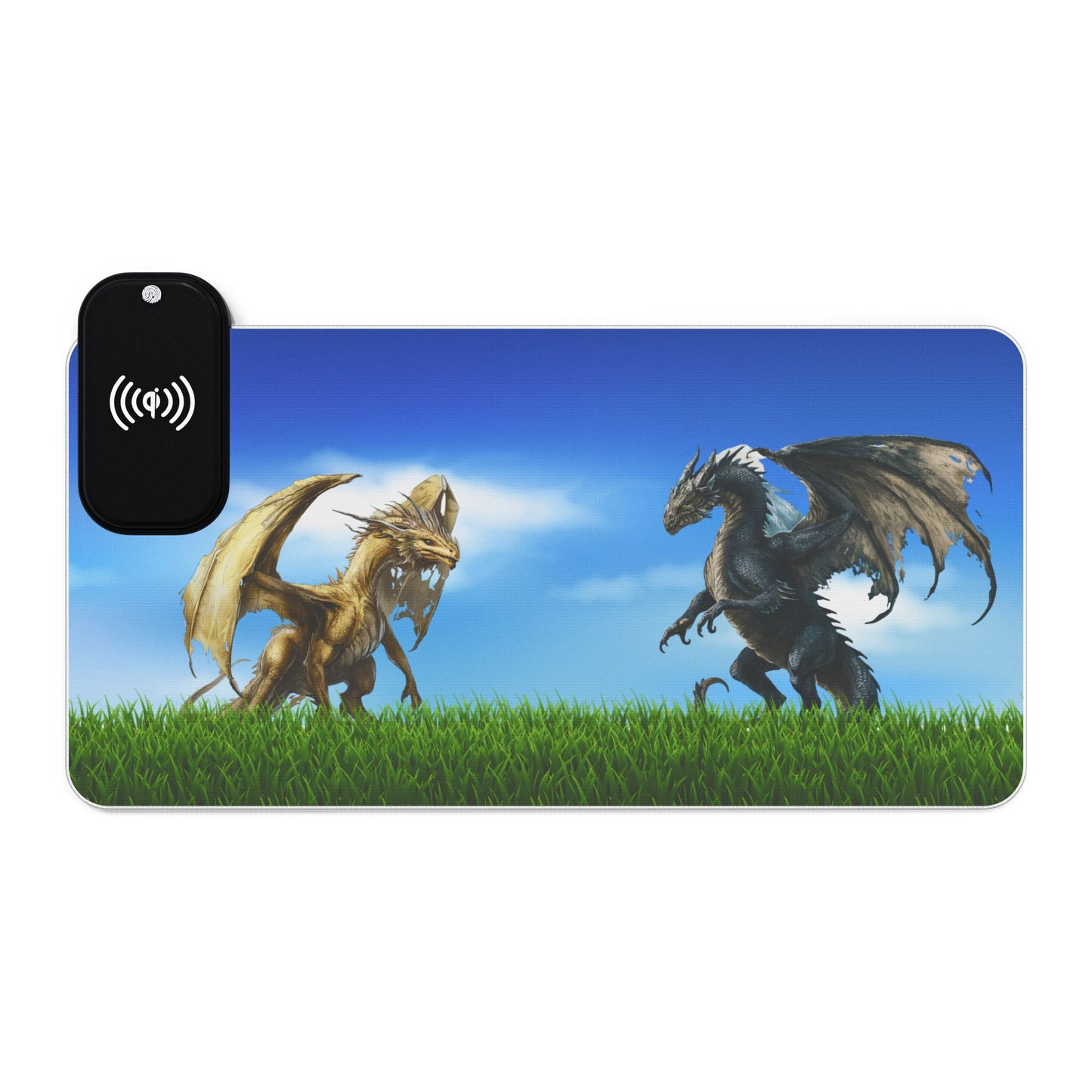 Mouse Pad - Gold and Black Dragon Design, LED Wireless Charging