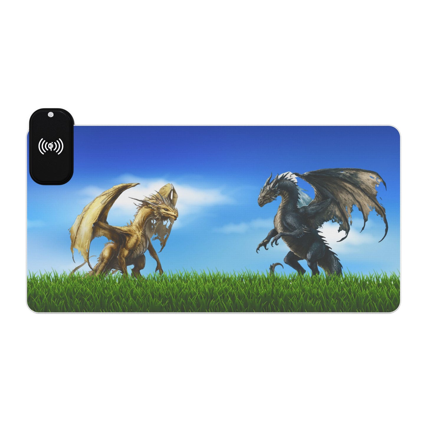 Mouse Pad - Gold and Black Dragon Design, LED Wireless Charging