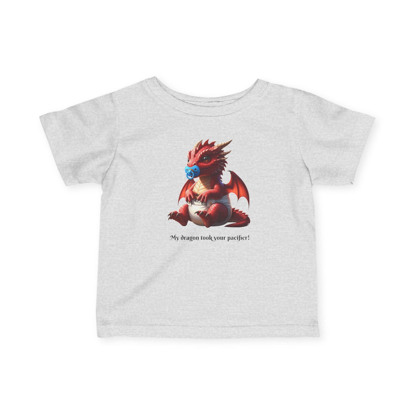Infant T‑Shirt — Cute Red Dragon Baby Tee with 'My dragon took your pacifier'