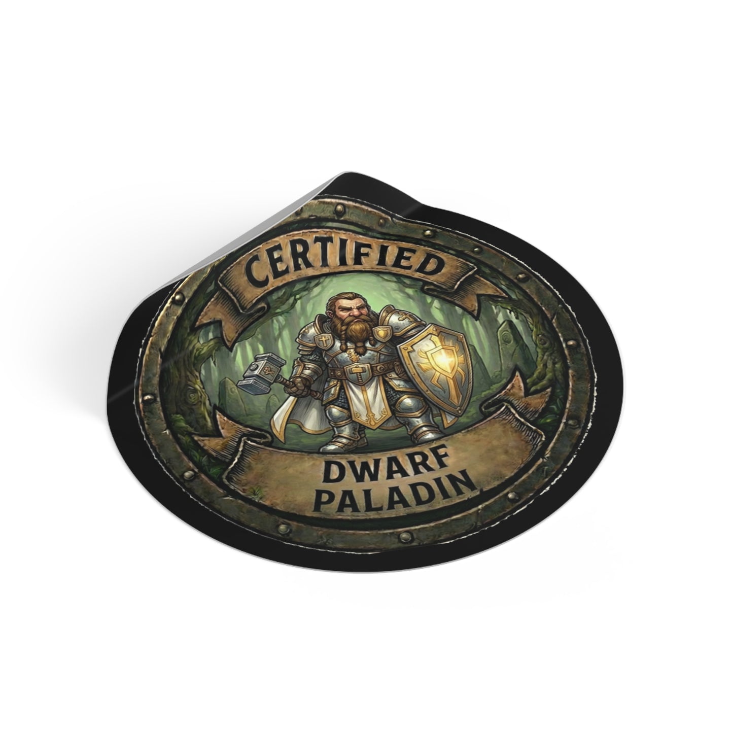 Certified Dwarf Paladin Sticker — Round Vinyl RPG Gaming Decal