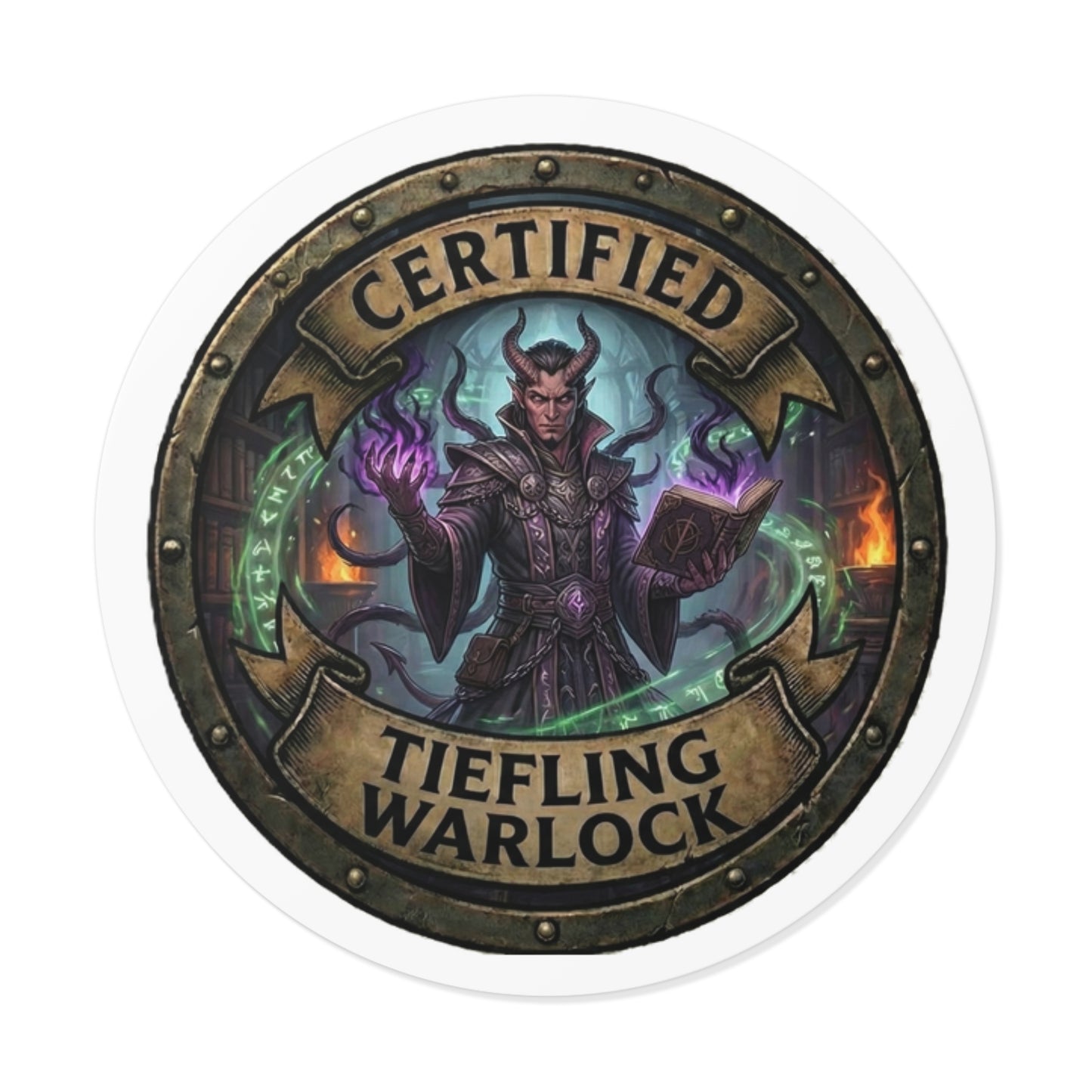 Certified Tiefling Warlock Sticker — Round Roleplay D&D Fantasy Decal