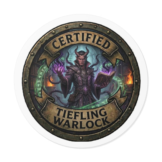 Certified Tiefling Warlock Sticker — Round Roleplay D&D Fantasy Decal
