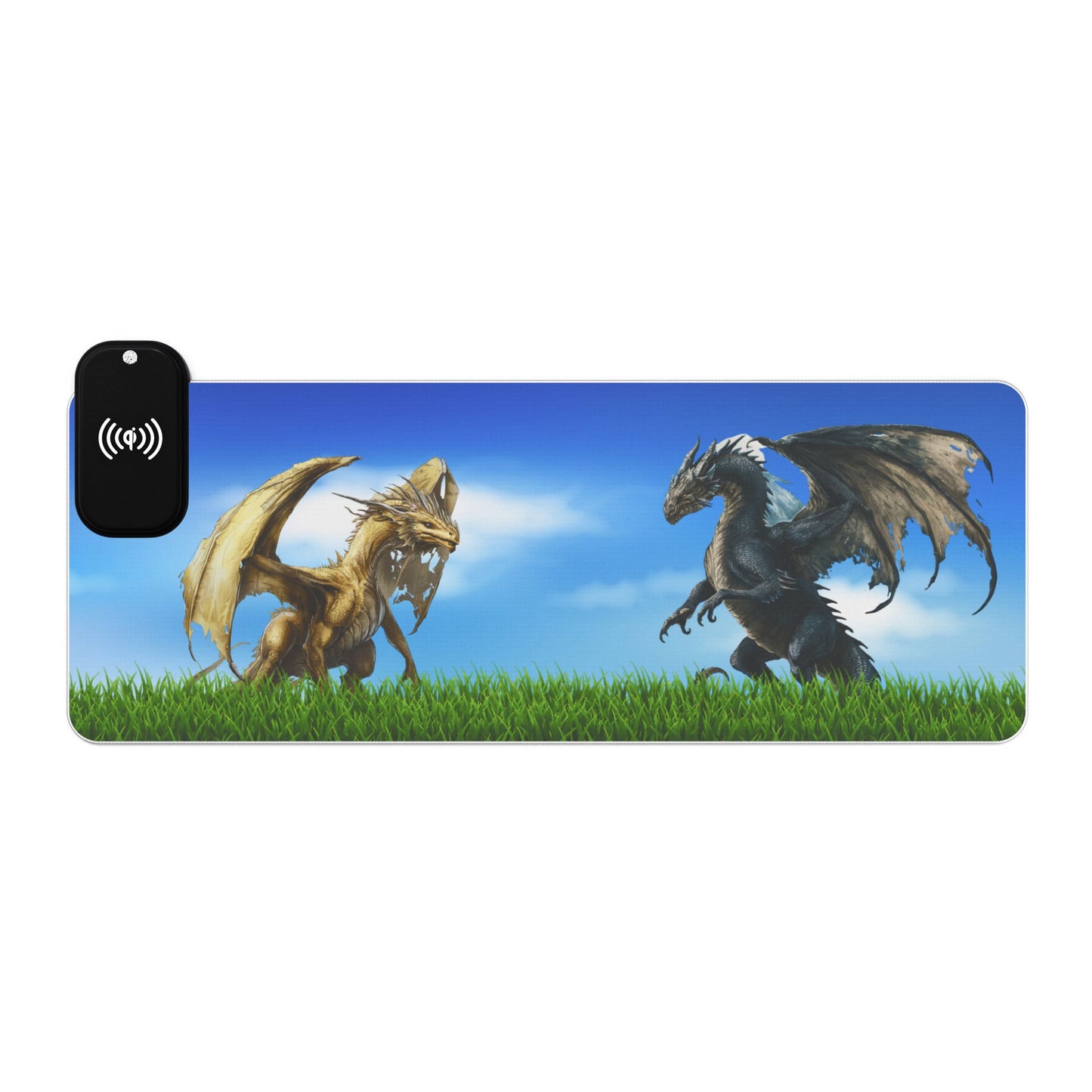 Mouse Pad - Gold and Black Dragon Design, LED Wireless Charging