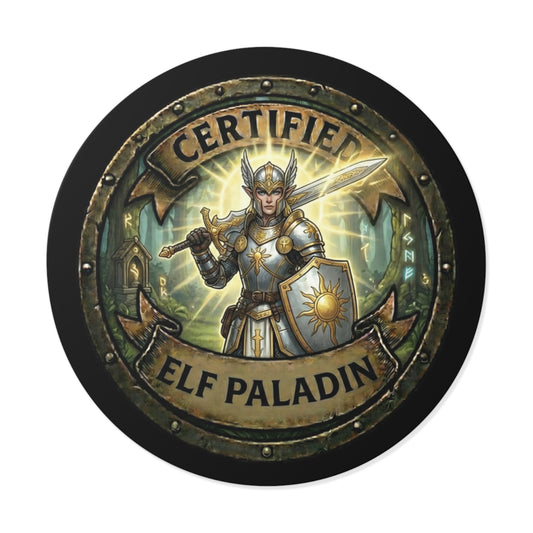 Certified Elf Paladin Round Vinyl Sticker — Fantasy RPG Emblem Decal
