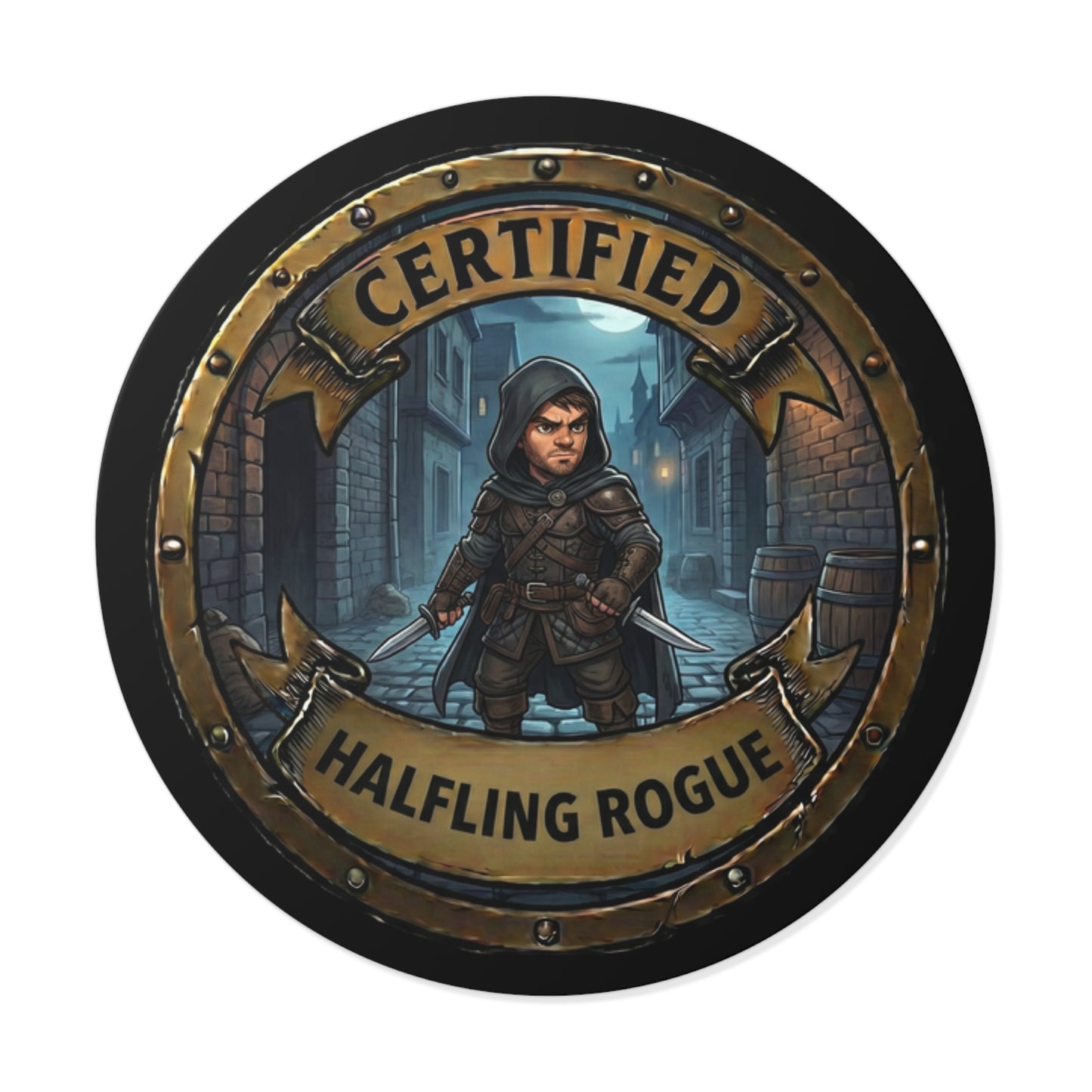Certified Halfling Rogue Round Vinyl Sticker — Fantasy RPG Dicebag Decal