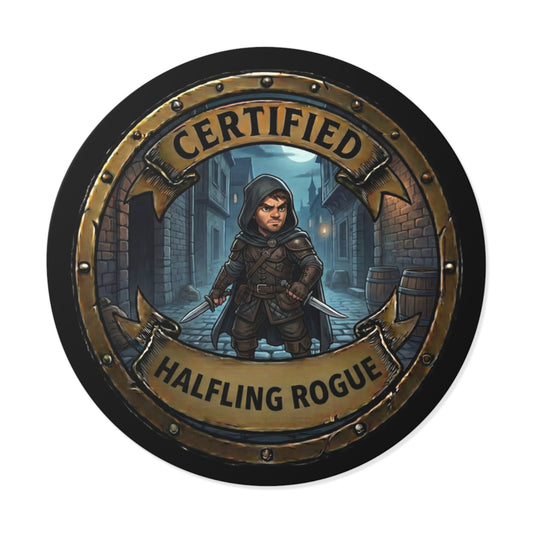 Certified Halfling Rogue Round Vinyl Sticker — Fantasy RPG Dicebag Decal