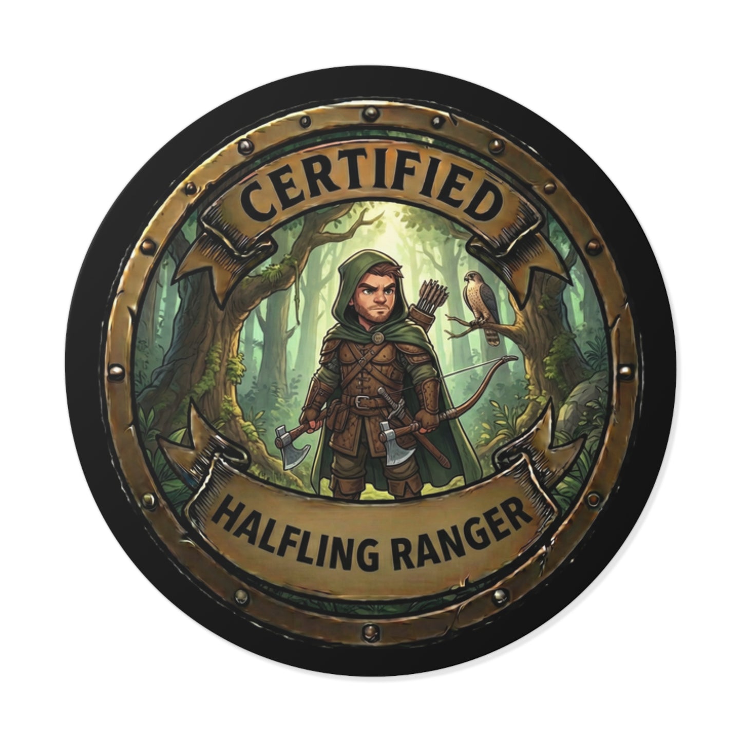 Certified Halfling Ranger Round Vinyl Sticker — Cute Fantasy RPG Character Decal