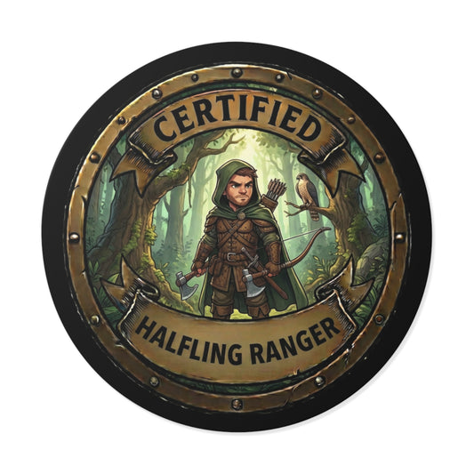 Certified Halfling Ranger Round Vinyl Sticker — Cute Fantasy RPG Character Decal