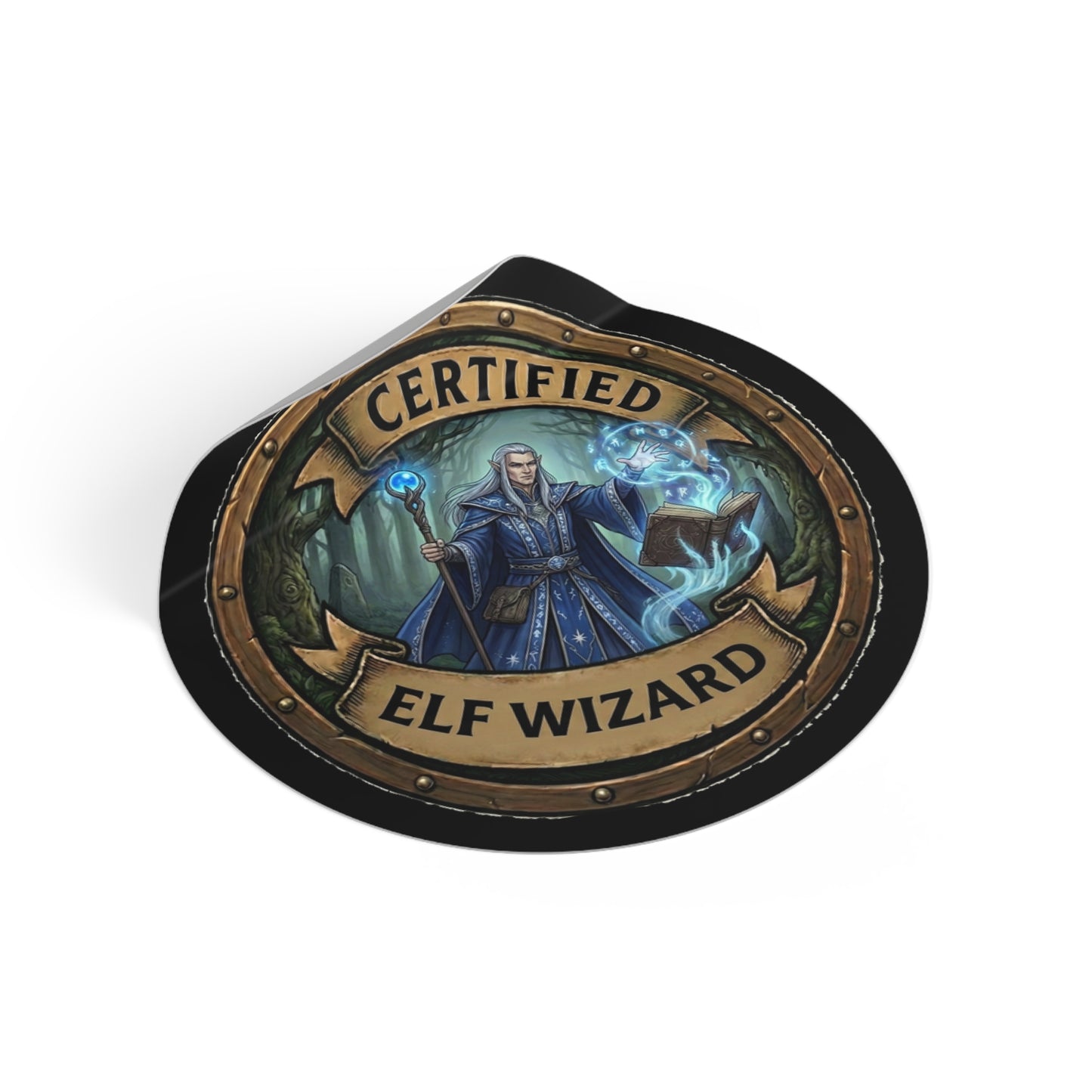 Certified Elf Wizard Round Vinyl Sticker — Fantasy Mage Badge for Gamers & Cosplayers