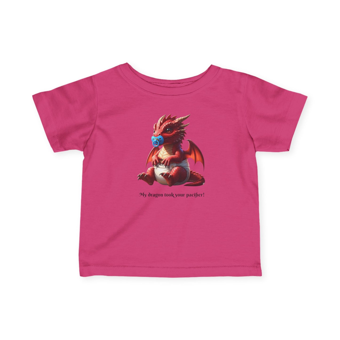 Infant T‑Shirt — Cute Red Dragon Baby Tee with 'My dragon took your pacifier'