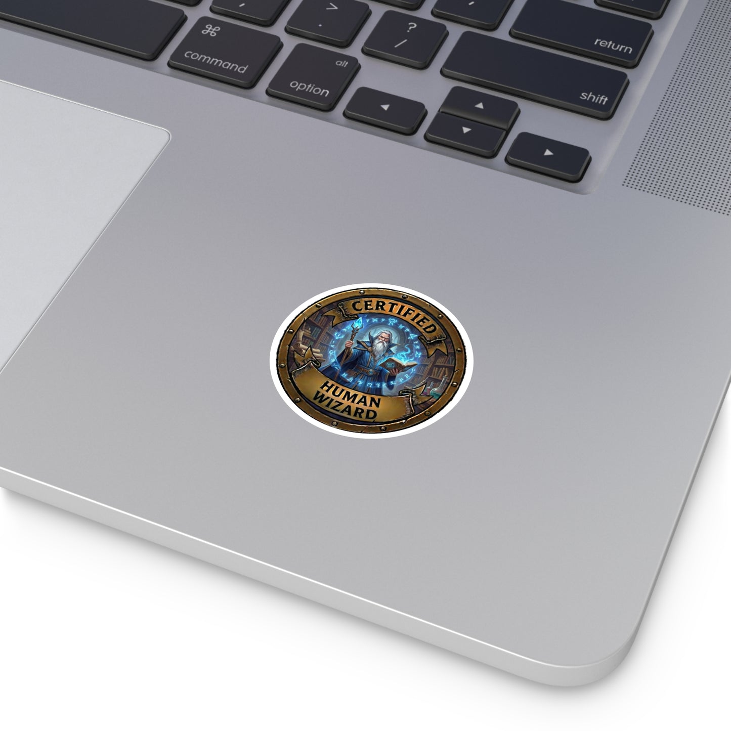 Certified Human Wizard Round Sticker — Fantasy Mage Badge for Laptops & Gifts